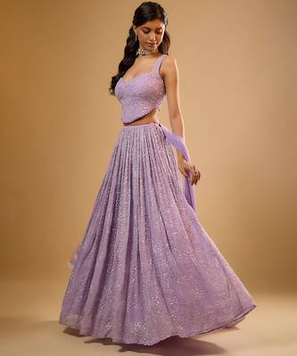 Purple Sequin embroidered Georgette Lehenga 4