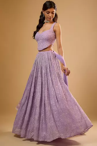 Purple Sequin embroidered Georgette Lehenga
