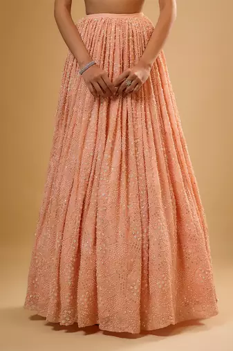 Peach Sequin embroidered Georgette Lehenga