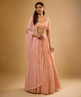 Peach Sequin embroidered Georgette Lehenga 1