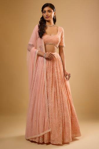 Peach Sequin embroidered Georgette Lehenga