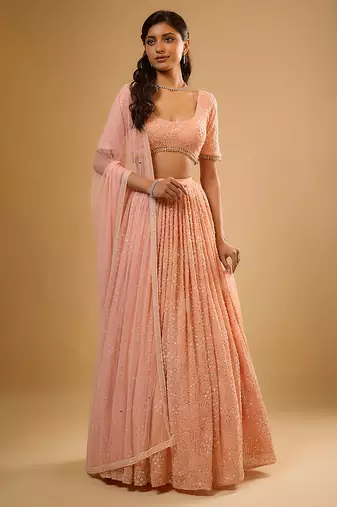 Peach Sequin embroidered Georgette Lehenga