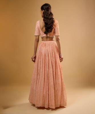 Peach Sequin embroidered Georgette Lehenga 3