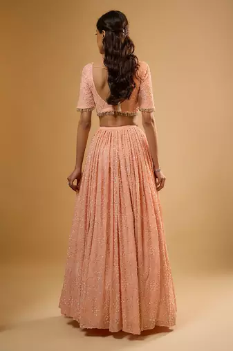 Peach Sequin embroidered Georgette Lehenga