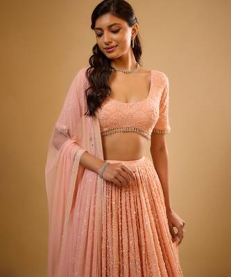 Peach Sequin embroidered Georgette Lehenga 4