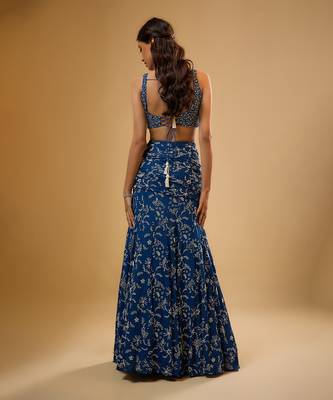 Blue Floral printed Georgette Lehenga 2