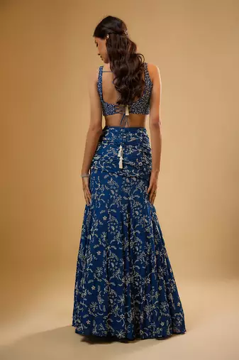 Blue Floral printed Georgette Lehenga