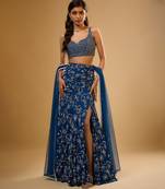 Blue Floral printed Georgette Lehenga