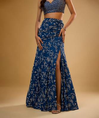 Blue Floral printed Georgette Lehenga 3