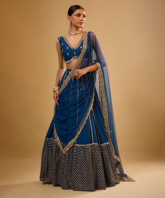 Blue Hand embroidered Georgette Lehenga 1