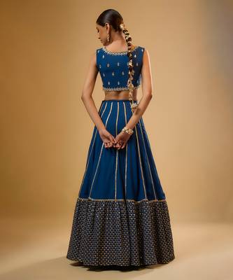 Blue Hand embroidered Georgette Lehenga 2