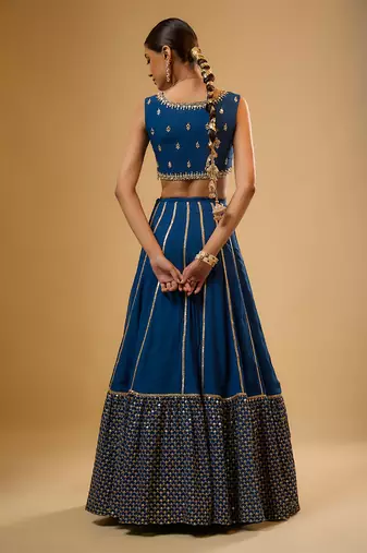 Blue Hand embroidered Georgette Lehenga