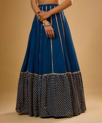 Blue Hand embroidered Georgette Lehenga 3