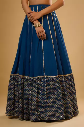 Blue Hand embroidered Georgette Lehenga