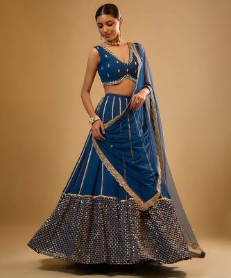Blue Hand embroidered Georgette Lehenga 4