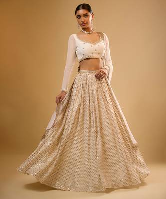 Ivory Hand embroidered Georgette Lehenga 1