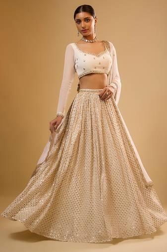 Ivory Hand embroidered Georgette Lehenga