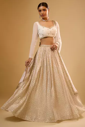 Ivory Hand embroidered Georgette Lehenga
