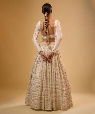 Ivory Hand embroidered Georgette Lehenga 2