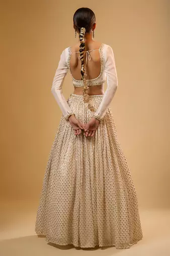 Ivory Hand embroidered Georgette Lehenga