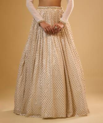 Ivory Hand embroidered Georgette Lehenga 3