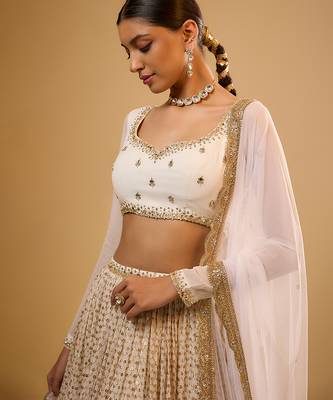 Ivory Hand embroidered Georgette Lehenga 4