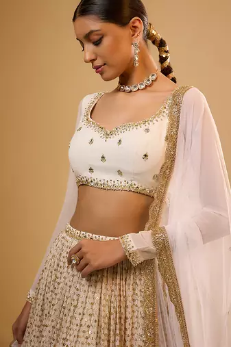 Ivory Hand embroidered Georgette Lehenga