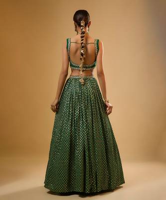 Green Hand embroidered Georgette Lehenga 2