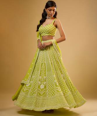 Green Floral embroidered Georgette Lehenga 2