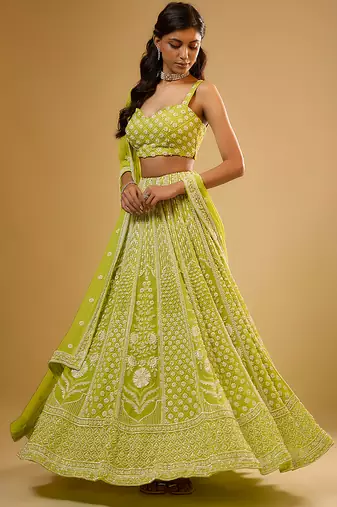 Green Floral embroidered Georgette Lehenga
