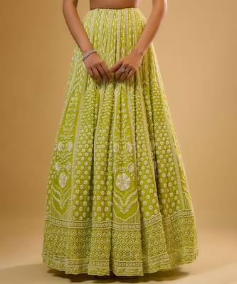 Green Floral embroidered Georgette Lehenga 3
