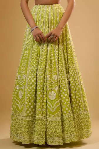 Green Floral embroidered Georgette Lehenga