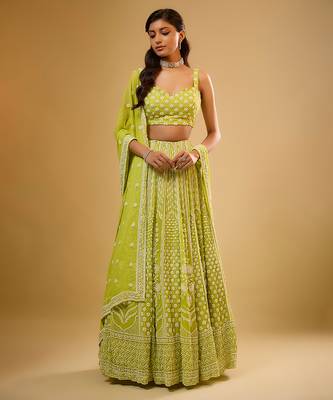 Green Floral embroidered Georgette Lehenga 1