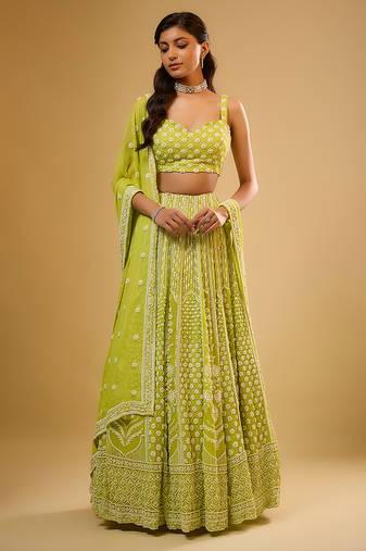Green Floral embroidered Georgette Lehenga