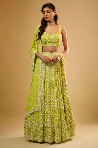 Green Floral embroidered Georgette Lehenga