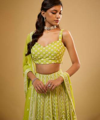 Green Floral embroidered Georgette Lehenga 4