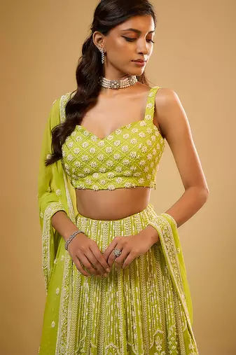 Green Floral embroidered Georgette Lehenga
