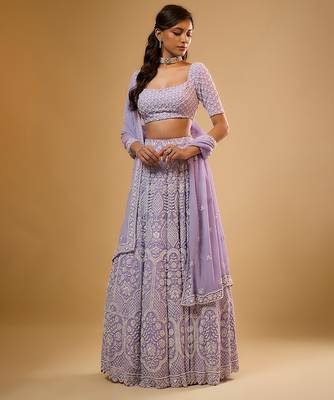 Purple Floral embroidered Georgette Lehenga 1