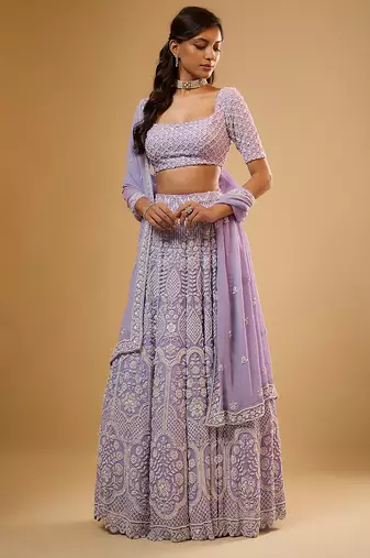 Purple Floral embroidered Georgette Lehenga