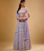 Purple Floral embroidered Georgette Lehenga
