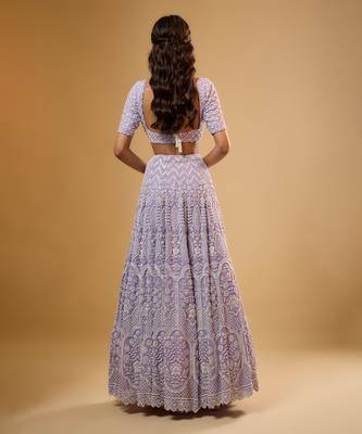 Purple Floral embroidered Georgette Lehenga 2