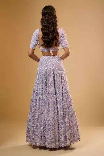 Purple Floral embroidered Georgette Lehenga