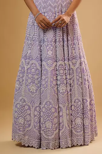 Purple Floral embroidered Georgette Lehenga