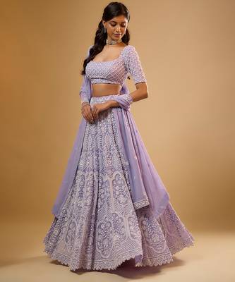 Purple Floral embroidered Georgette Lehenga 4