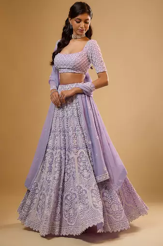 Purple Floral embroidered Georgette Lehenga