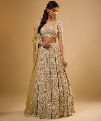 Gold Floral embroidered Georgette Lehenga 1