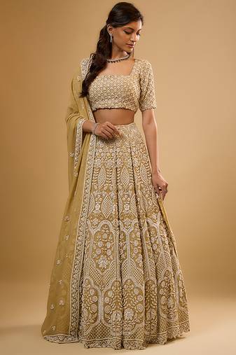 Gold Floral embroidered Georgette Lehenga