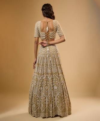 Gold Floral embroidered Georgette Lehenga 2
