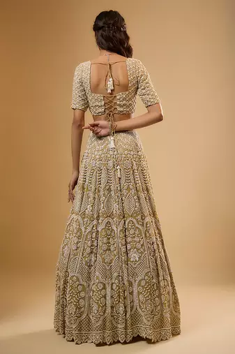 Gold Floral embroidered Georgette Lehenga