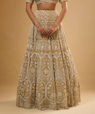 Gold Floral embroidered Georgette Lehenga 3